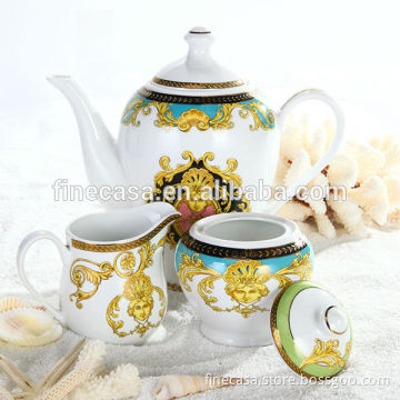 Luxury Fine Hyper White Porcelain Sugar Tea Pot & Creamer of Sea Goddness